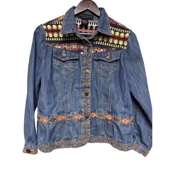 Isabel Hayley Women's Jacket Denim Jean Aztec Southwestern Embroidered Medium - Picture 1 of 10